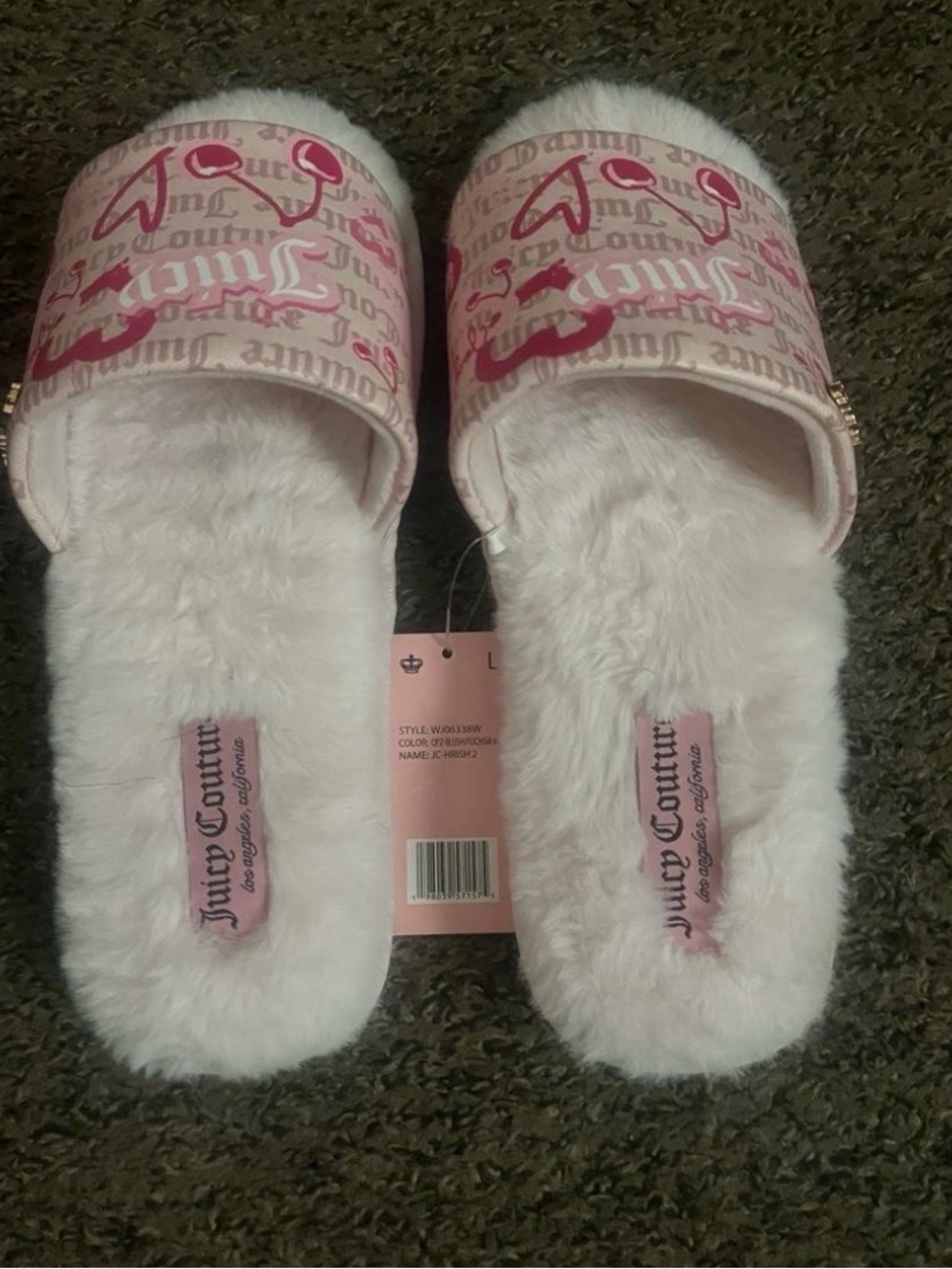Juicy Couture Pink Faux-Fur Slide Slippers